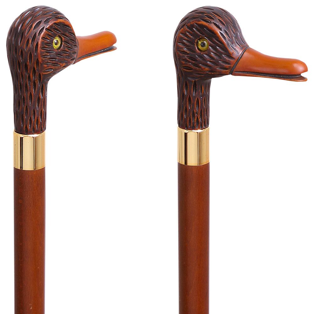 Comoys Feathered Duck Imitation Wood Handle Cane Italian Handle w/ Custom Shaft & Collar