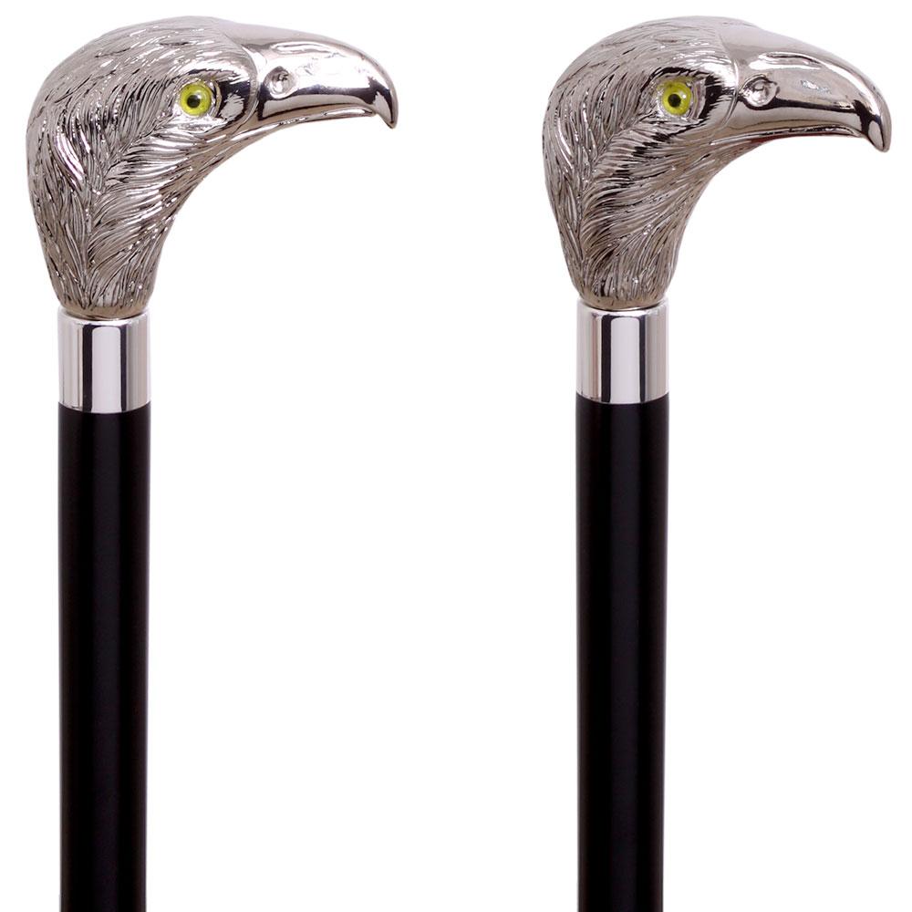 Comoys Hawk Bird of Prey Nickel Plated Italian Handle Cane w/ Custom Shaft & Collar