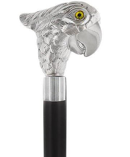 Comoys Lively & Exotic Parrot Nickel Plated Cane w/ Custom Shaft & Collar