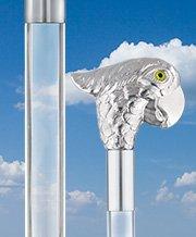 Comoys Lively & Exotic Parrot Nickel Plated Cane w/ Lucite Shaft & Collar