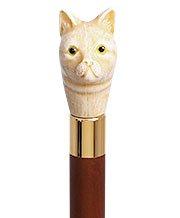 Comoys Cat Head Faux Ivory Handle Italian Handle Cane w/ Custom Shaft & Collar