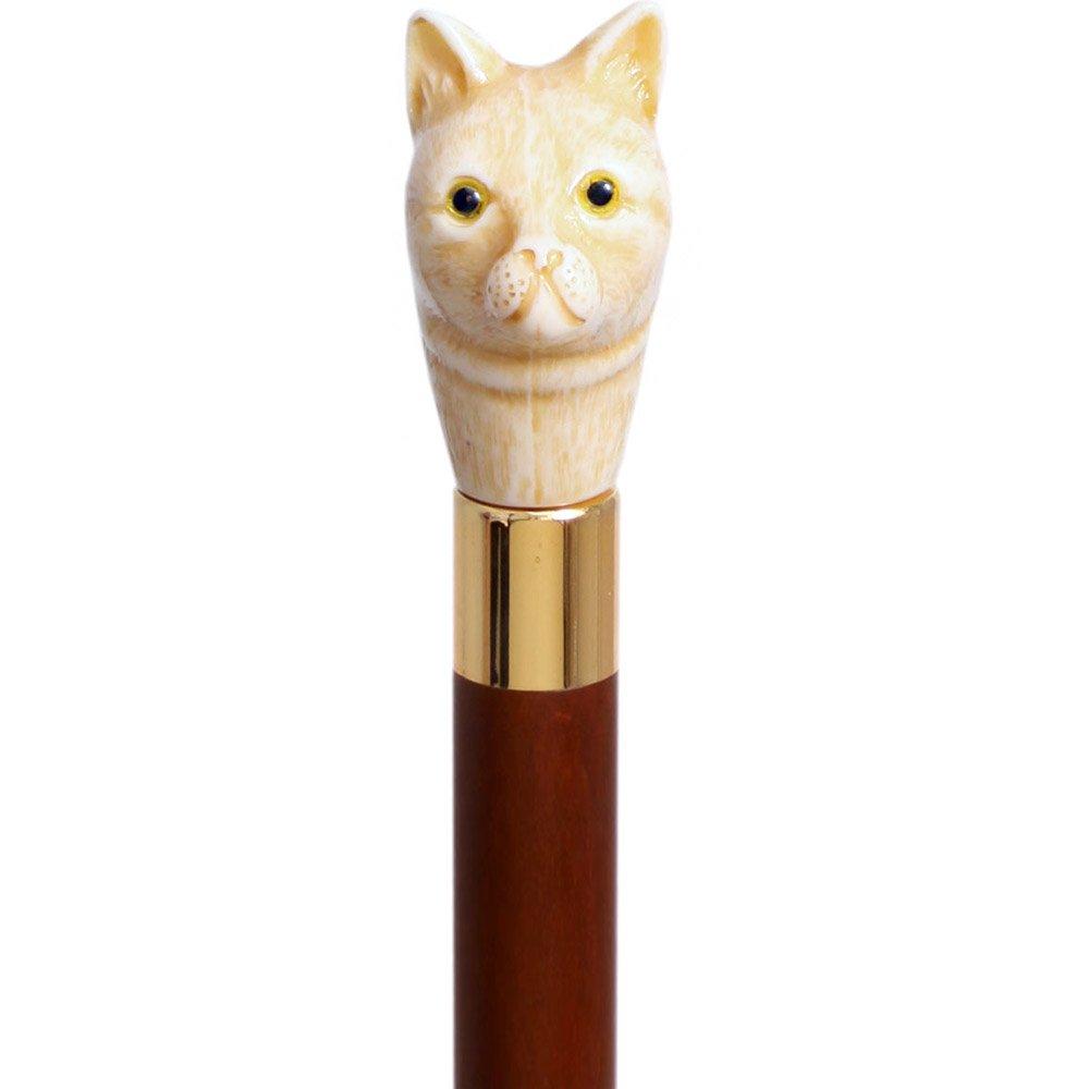 Comoys Cat Head Faux Ivory Handle Italian Handle Cane w/ Custom Shaft & Collar