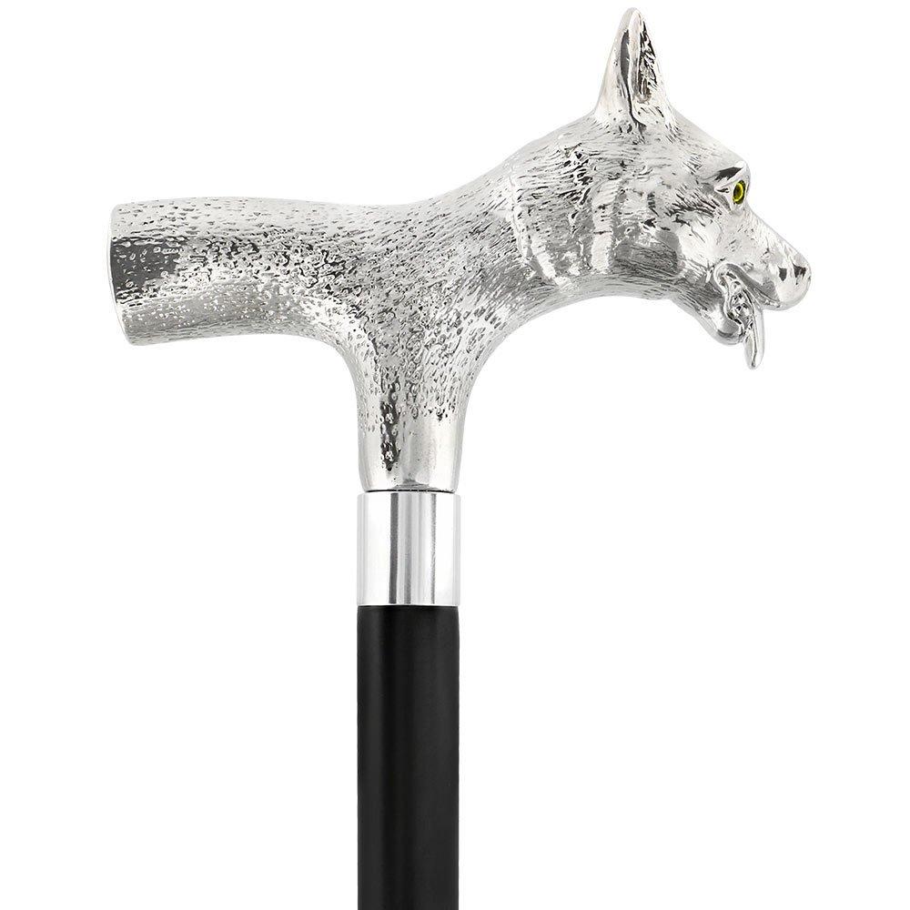 Comoys Sly Fox Nickel Plated Handle Cane w/ Custom Shaft & Collar