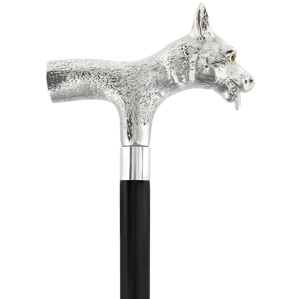 Comoys Sly Fox Nickel Plated Handle Cane w/ Custom Shaft & Collar