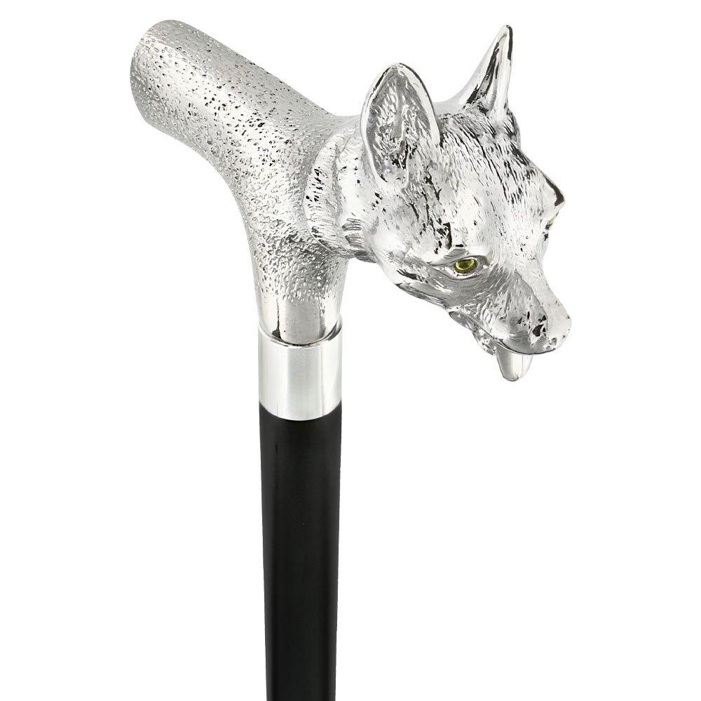 Comoys Sly Fox Nickel Plated Handle Cane w/ Custom Shaft & Collar