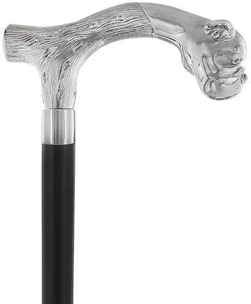 Comoys Strong & Courageous Bulldog Nickel Plated Fritz Handle Cane w/ Custom Shaft & Collar