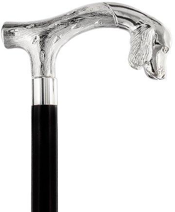 Comoys Tried-and-True Cocker Spaniel Nickel Plated Fritz Handle Cane w/ Custom Shaft & Collar