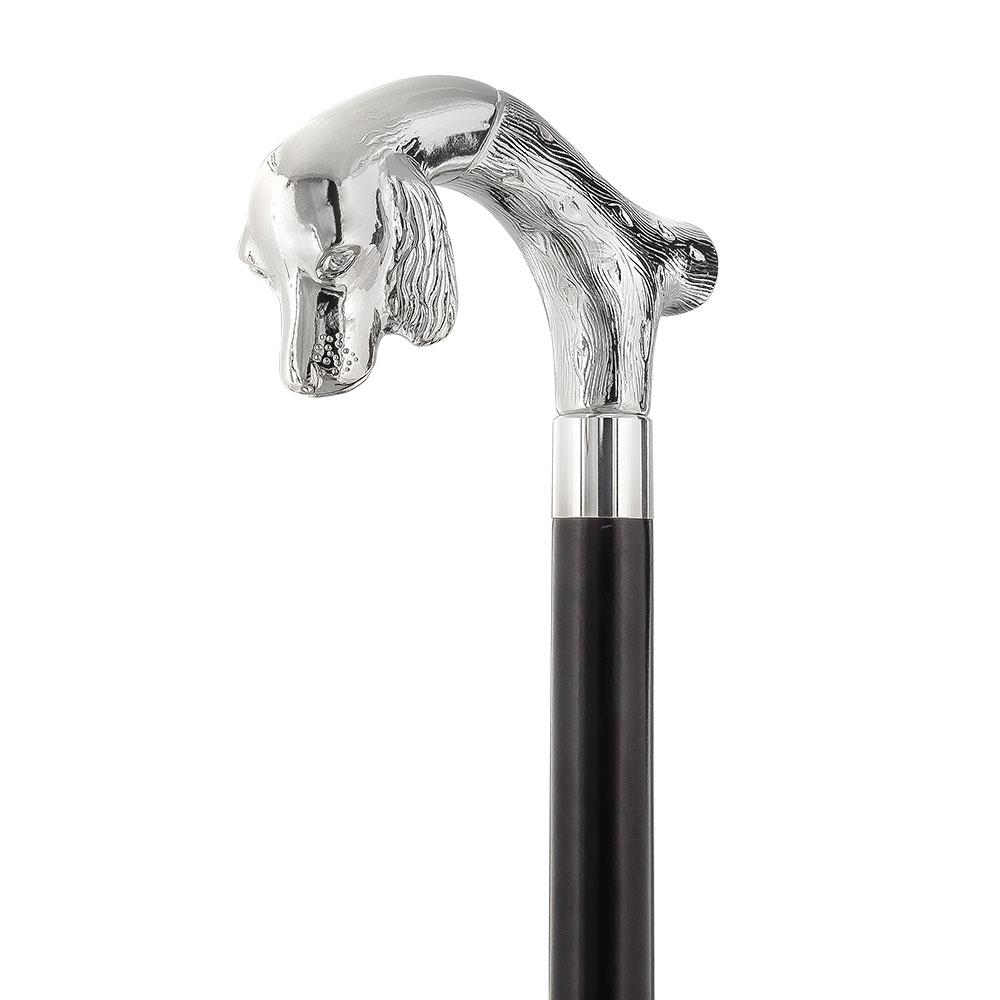 Comoys Tried-and-True Cocker Spaniel Nickel Plated Fritz Handle Cane w/ Custom Shaft & Collar