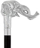 Comoys Elephant w/ Tusks Nickel Plated Handle Italian Handle Cane w/ Custom Shaft & Collar