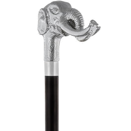 Comoys Elephant w/ Tusks Nickel Plated Handle Italian Handle Cane w/ Custom Shaft & Collar