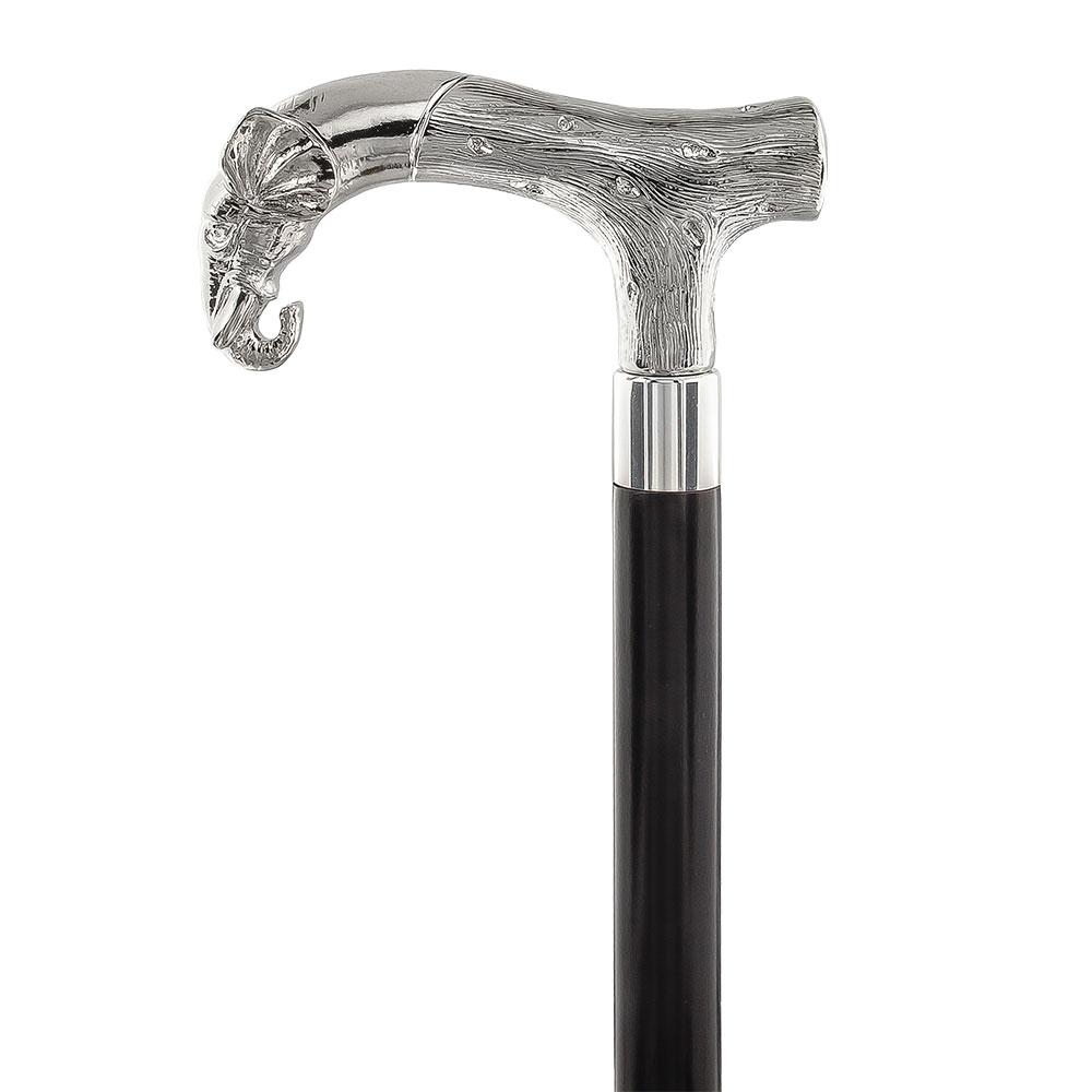 Comoys Titan of the Elephants Nickel Plated Fritz Handle Cane w/ Custom Shaft & Collar