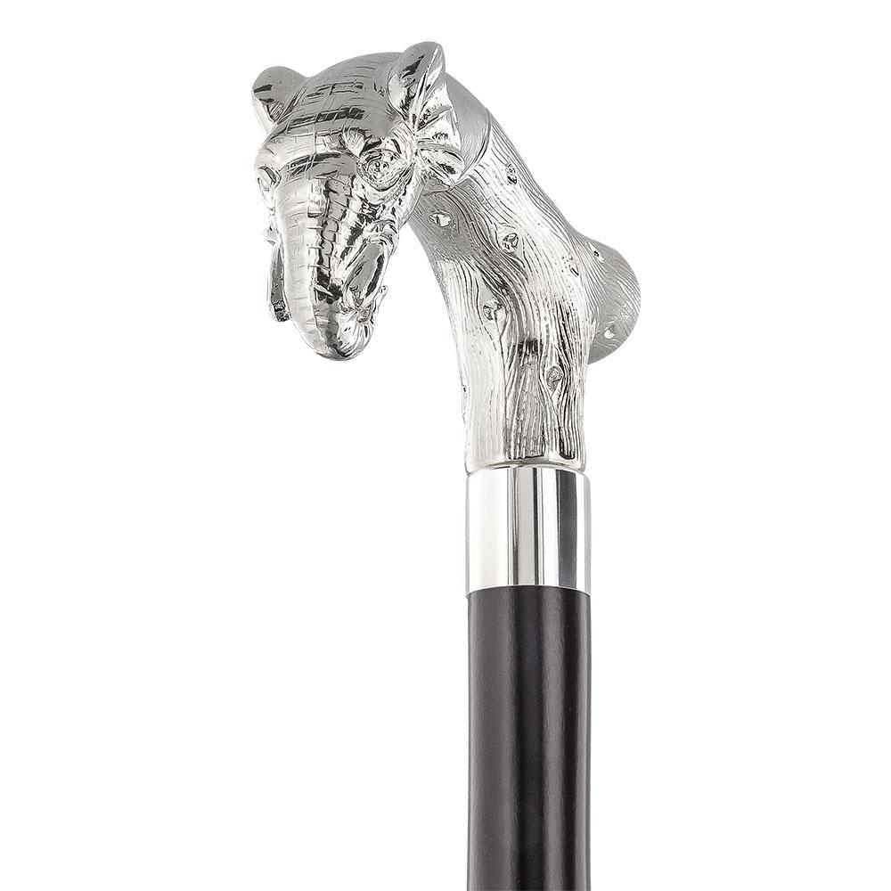 Comoys Titan of the Elephants Nickel Plated Fritz Handle Cane w/ Custom Shaft & Collar
