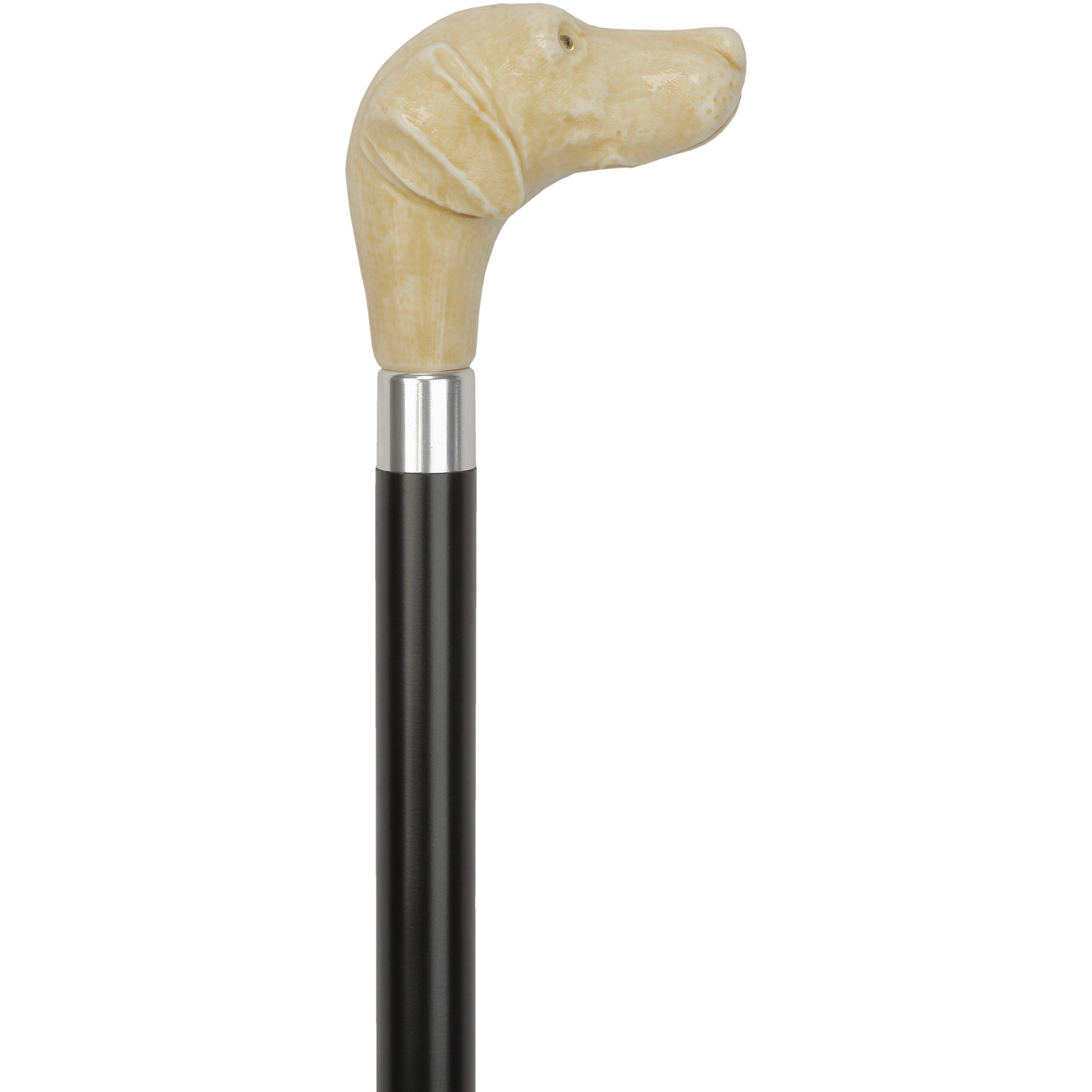 Comoys Faux Ivory White Labrador Handle Cane - Italian Handle w/Custom Shaft and Collar