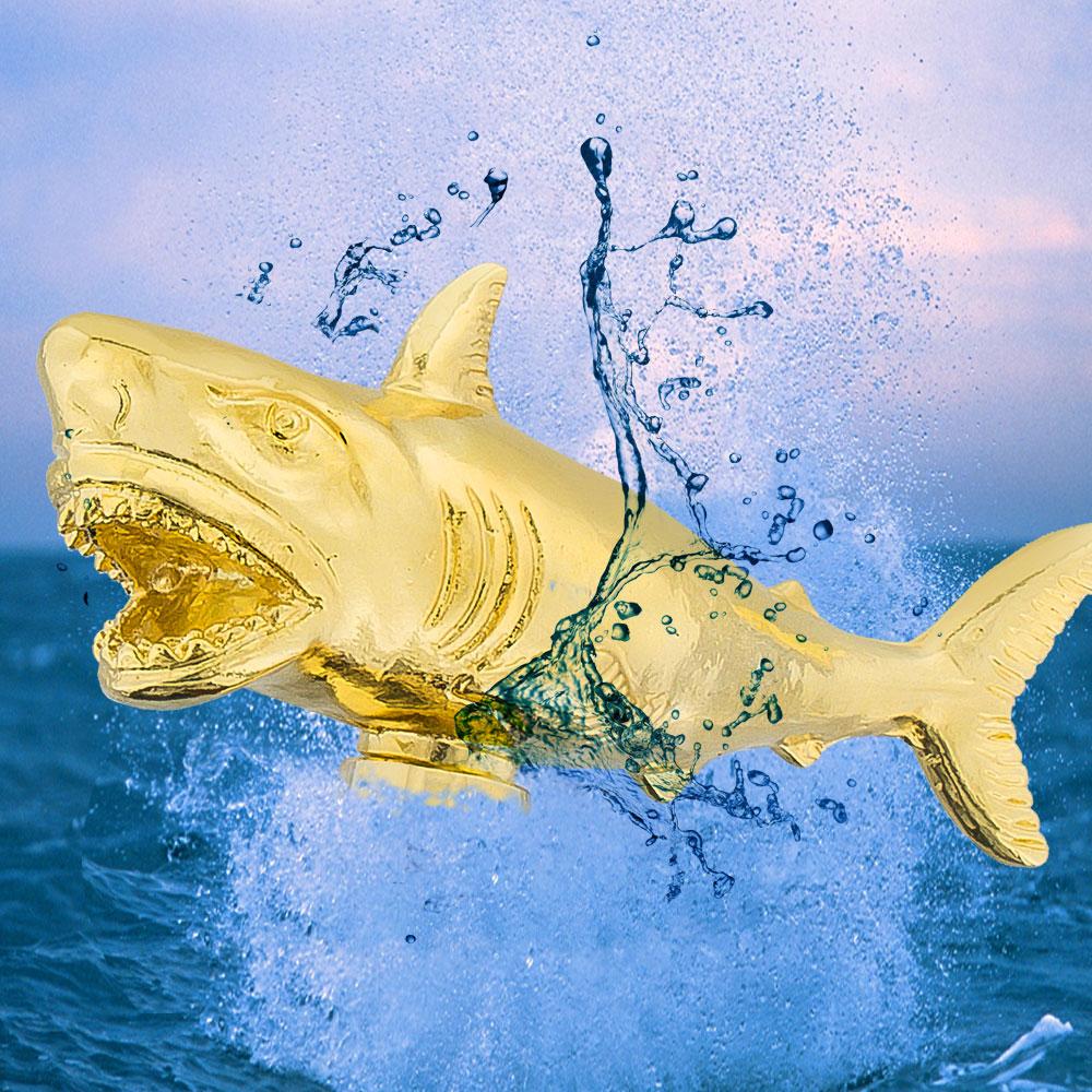Comoys Great White Shark Handle Cane made w/ 18k Gold w/ Custom Shaft & Collar