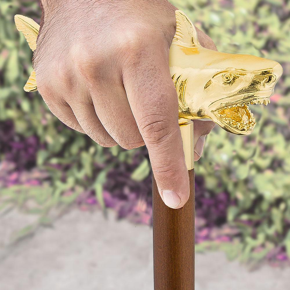 Comoys Great White Shark Handle Cane made w/ 18k Gold w/ Custom Shaft & Collar