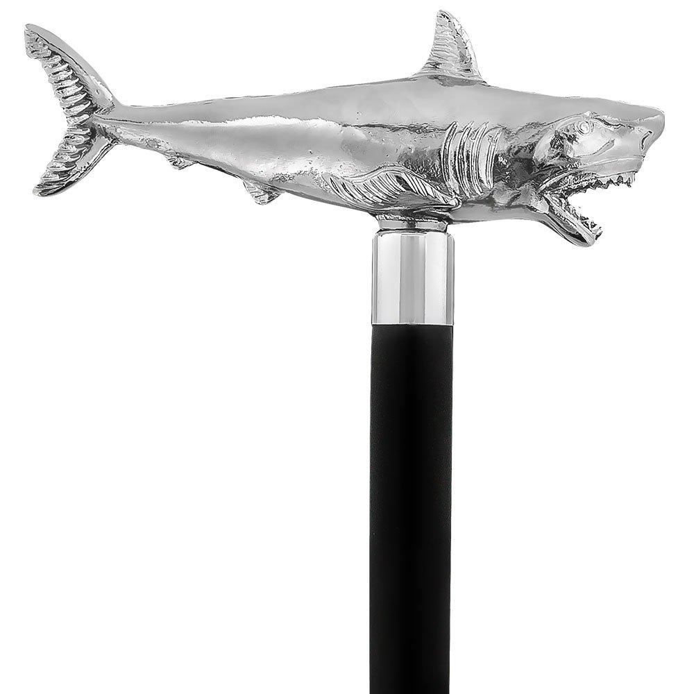 Comoys Great White Shark Nickel Plated Handle Cane w/ Custom Shaft & Collar