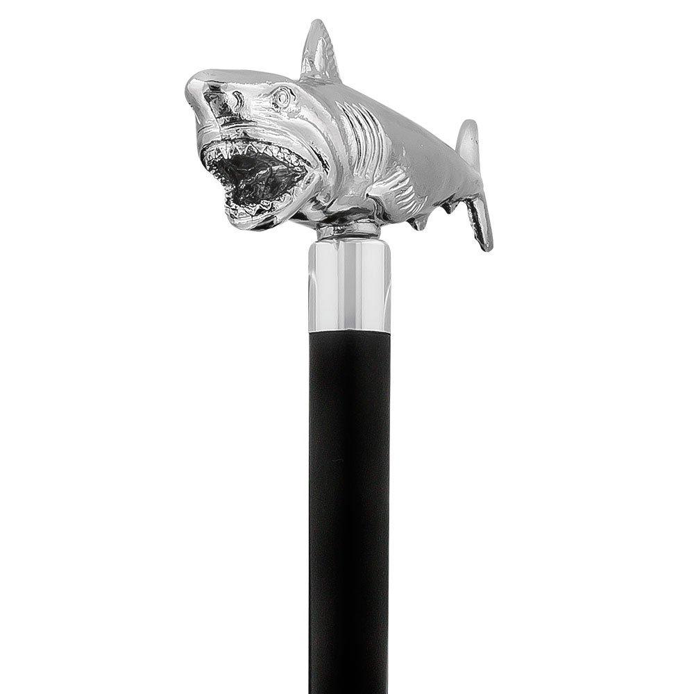 Comoys Great White Shark Nickel Plated Handle Cane w/ Custom Shaft & Collar
