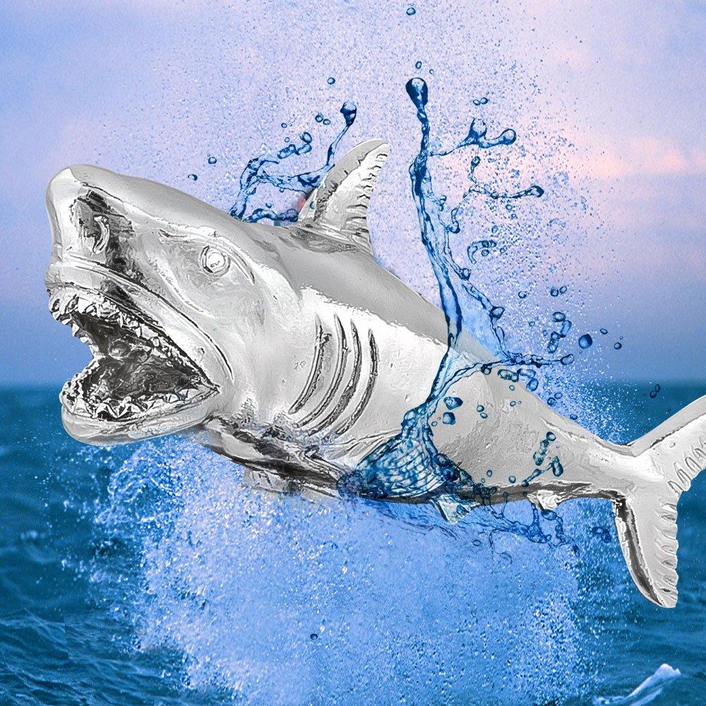 Comoys Great White Shark Nickel Plated Handle Cane w/ Custom Shaft & Collar