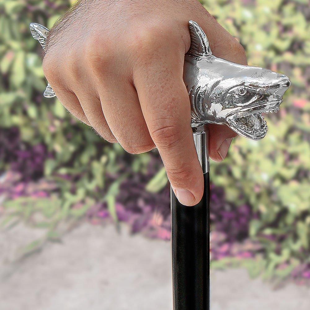 Comoys Great White Shark Nickel Plated Handle Cane w/ Custom Shaft & Collar
