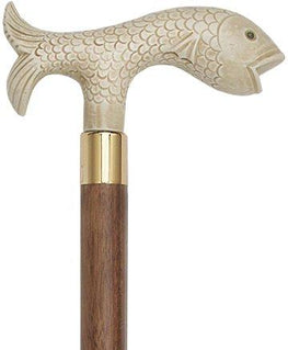 Comoys Ivory Fish Handle Walking Cane-Italian Handle w/Custom Shaft and Collar