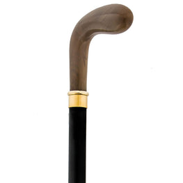 Comoys Antique Horn Opera Style Walking Stick w/ Black Beechwood Shaft & Brass Collar
