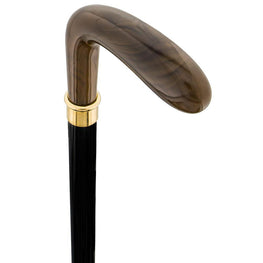 Comoys Antique Horn Opera Style Walking Stick w/ Black Beechwood Shaft & Brass Collar