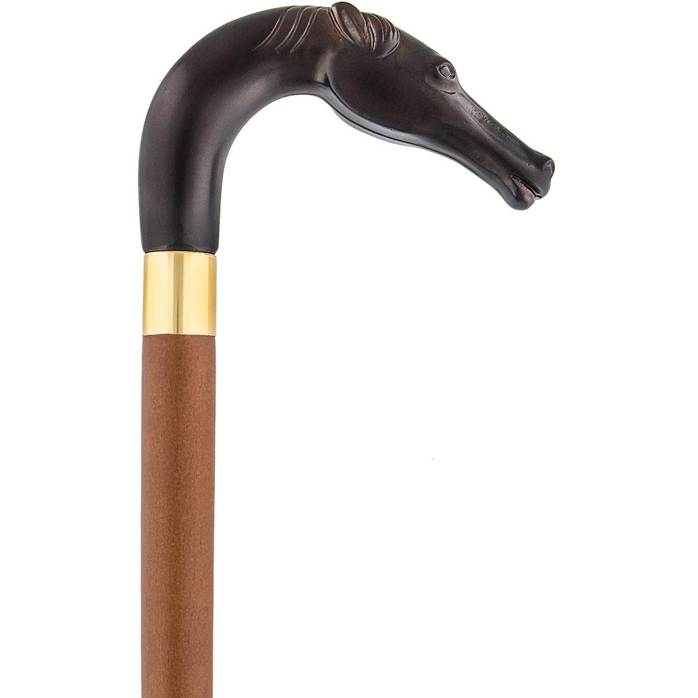 Comoys Brown Racing Dark Horse Walking Cane - Italian Handle w/ Custom Shaft and Collar