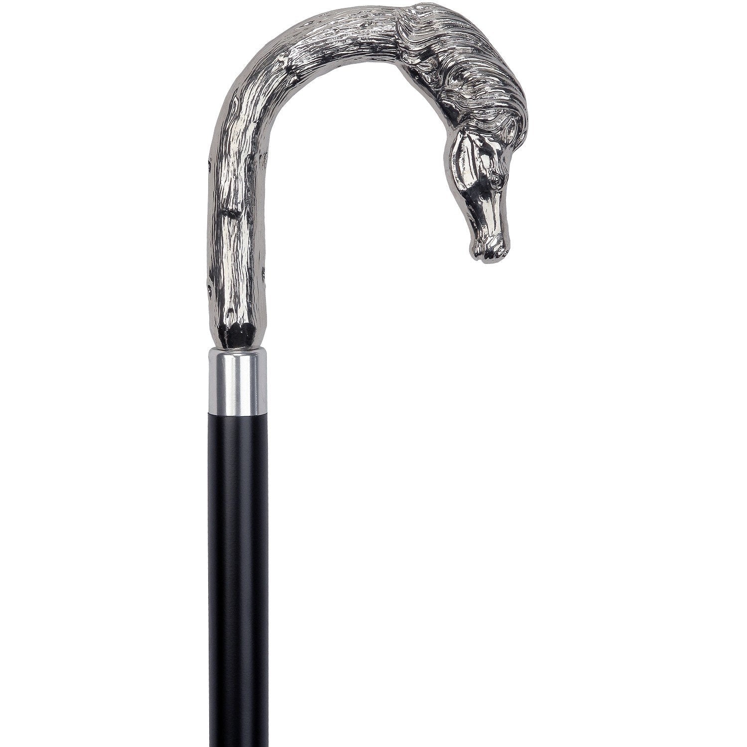 Comoys Elegant Nickel Plated Horse Tourist Style Walking Cane- Italian Handle w/custom shaft and collar