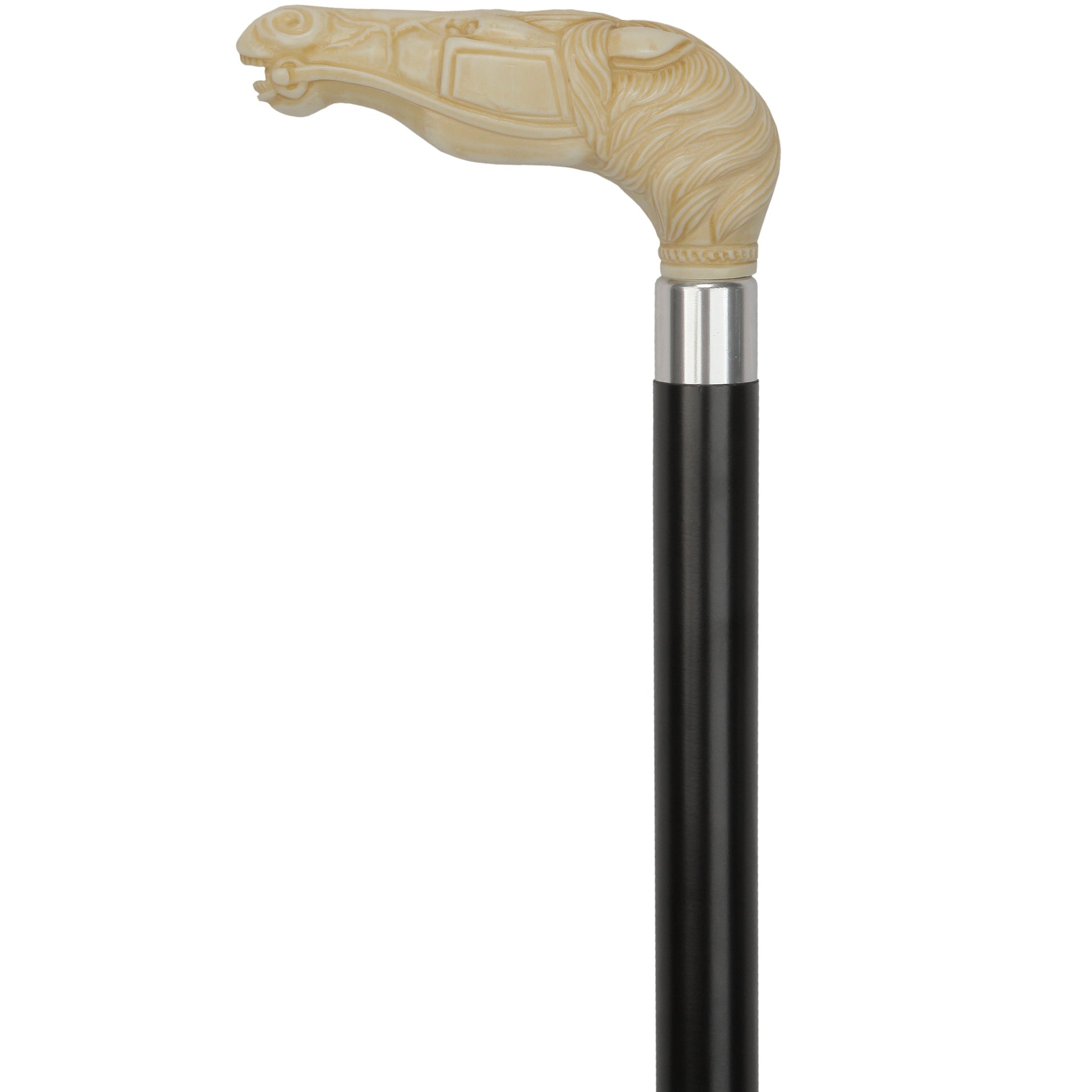 Comoys Faux Ivory Stallion Horse Head Cane - Italian Handle w/Custom Shaft and Collar