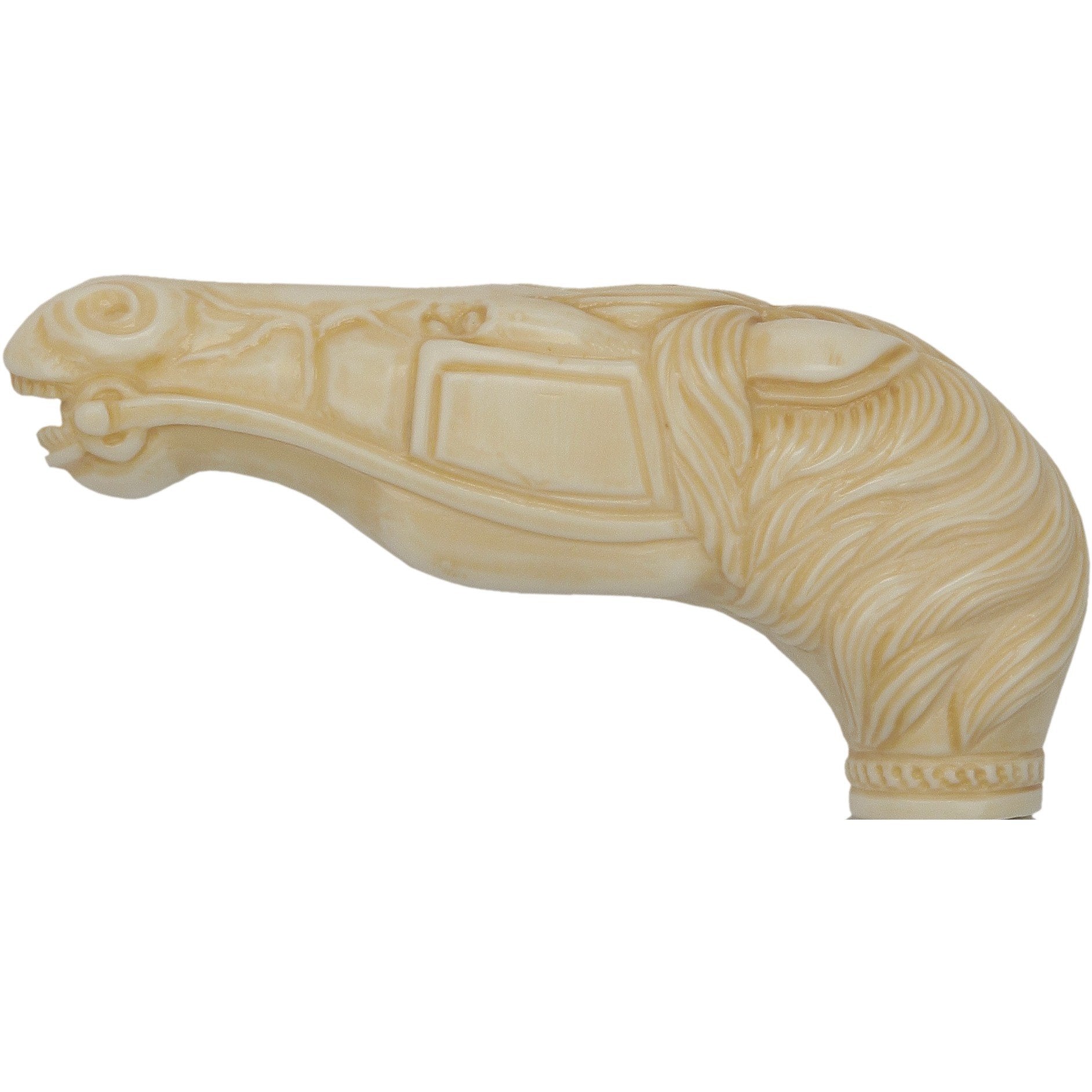 Comoys Faux Ivory Stallion Horse Head Cane - Italian Handle w/Custom Shaft and Collar