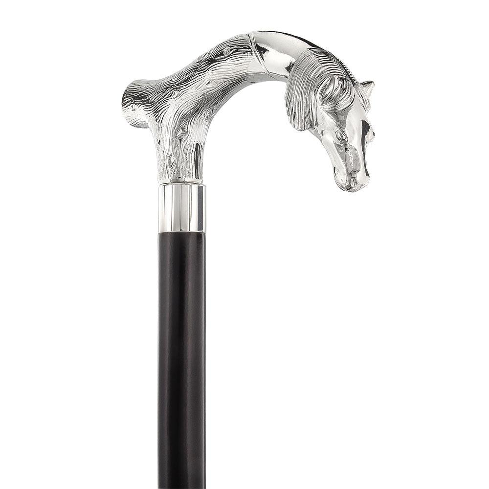 Comoys Smooth & Steady Horse Nickel Plated Fritz Handle Cane w/ Custom Shaft & Collar