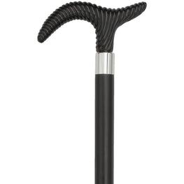 Comoys Elegant Black Twisted Crutch Ladies Style Handle-Italian Handle Cane w/ Custom Shaft and Collar