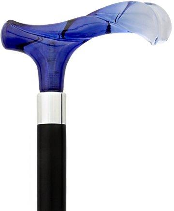 Comoys Elegantly Twisted Blue Crystal Fritz Handle Cane w/ Custom Shaft & Collar