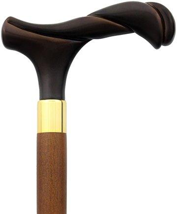 Comoys Elegantly Twisted Dark Brown Faux Wood Fritz Handle Cane w/ Custom Shaft & Collar