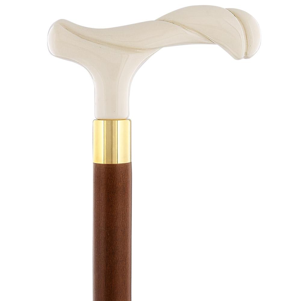 Comoys Elegantly Twisted Faux Ivory Fritz Handle Cane w/ Custom Shaft & Collar