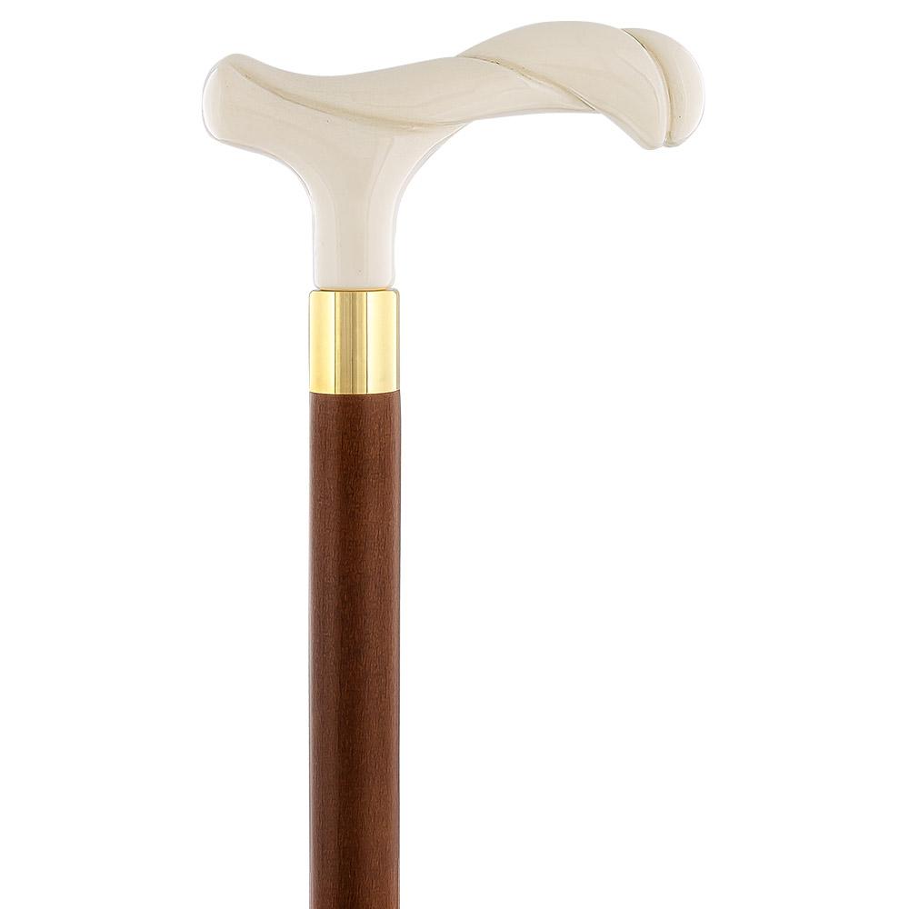 Comoys Elegantly Twisted Faux Ivory Fritz Handle Cane w/ Custom Shaft & Collar