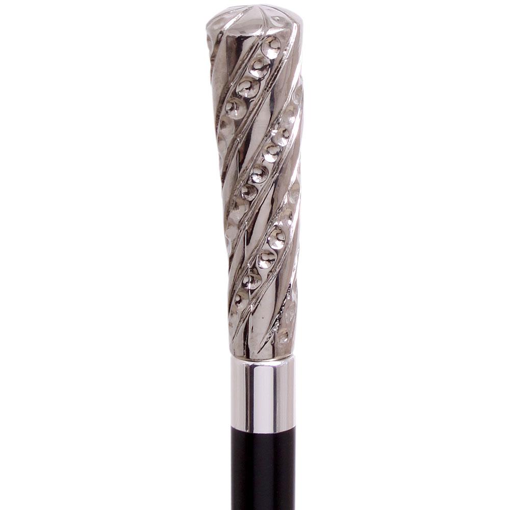 Comoys Embossed Elongated Nickel Plated Handle Cane Italian Handle w/ Custom Shaft & Collar
