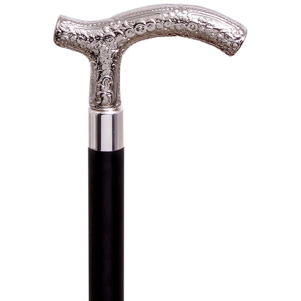 Elegant Embossed Fritz Petite Nickel Plated Handle Cane w/ Custom Shaft