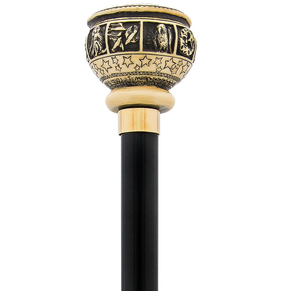 Comoys Astrological Gemini Walking Cane with Black Beechwood Shaft