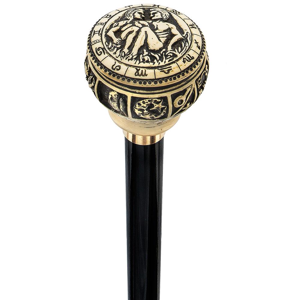 Comoys Astrological Gemini Walking Cane with Black Beechwood Shaft