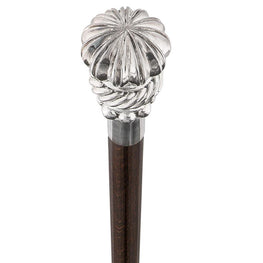 Comoys Silver Plated Large Spiral Knob Handle Walking Stick w/ Beechwood Shaft and Silver Collar