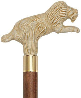 Comoys Faux Ivory Rampant Lion-Italian Handle Cane w/ Custom Handle and Collar