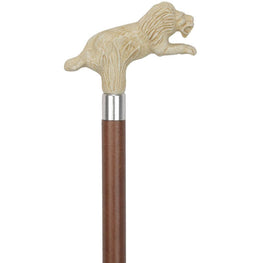 Comoys Faux Ivory Rampant Lion-Italian Handle Cane w/ Custom Handle and Collar