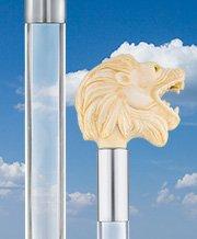 Comoys Faux Ivory Roaring Lion Knob Handle Walking Cane w/ Lucite Shaft & Collar