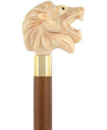 Comoys Ferocious Faux Ivory Roaring Lion Knob Handle Walking Cane w/ Custom Shaft & Collar