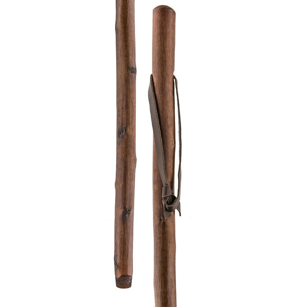 Chestnut Wood Walking Staff with Brown Leather Strap – Fashionable Canes