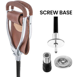 Comoys Screw Base: - No Storage Clip Genuine Leather Brown Cane Hammock Chair w/ Carry Bag - Black Shaft - Non-Adjustable