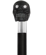 Comoys Black Skull Head Cane With Swarovski Crystal Eyes and Teeth-Italian Handle w/Custom Shaft and Collar