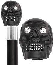 Comoys Black Skull Head Cane With Swarovski Crystal Eyes and Teeth-Italian Handle w/Custom Shaft and Collar