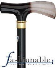 Comoys Two Tone Lucite T Handle Walking Cane With Black Beechwood Shaft and Brass Collar
